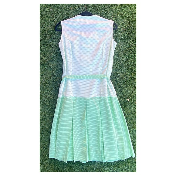Vintage green & white polka dot drop waist dress-homemade so no tag-approx Sz-L - Picture 2 of 7